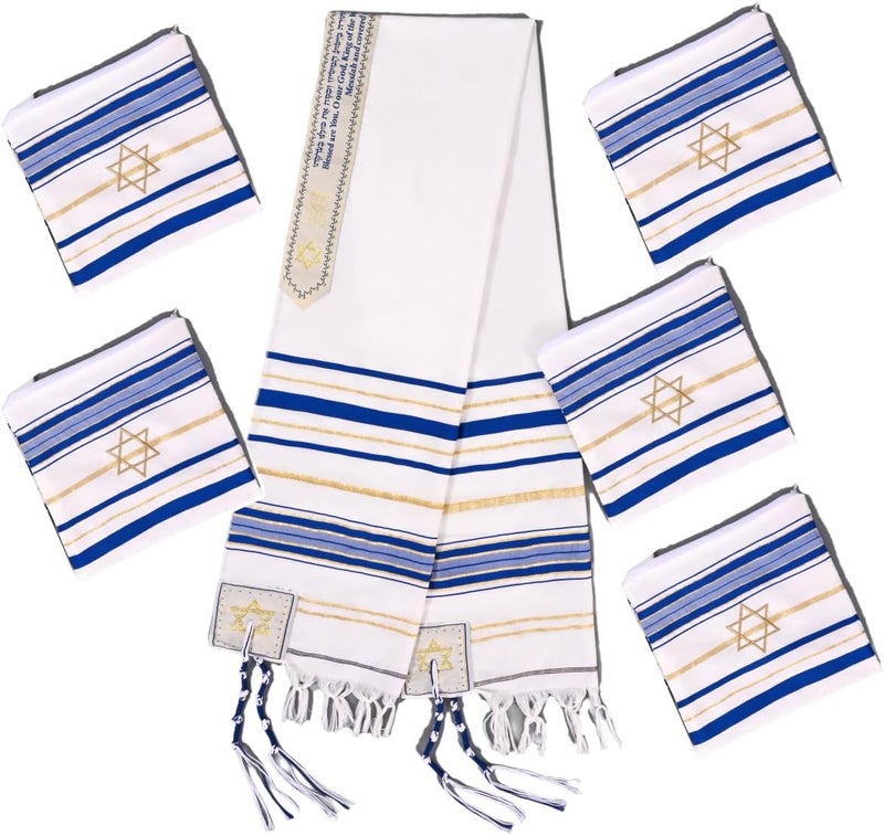 Rooherd blue men's prayer shawl Christian prayer scarf jewish tzitzit tallit cloth rainbow jerusalem clothes Israel design - Image 1